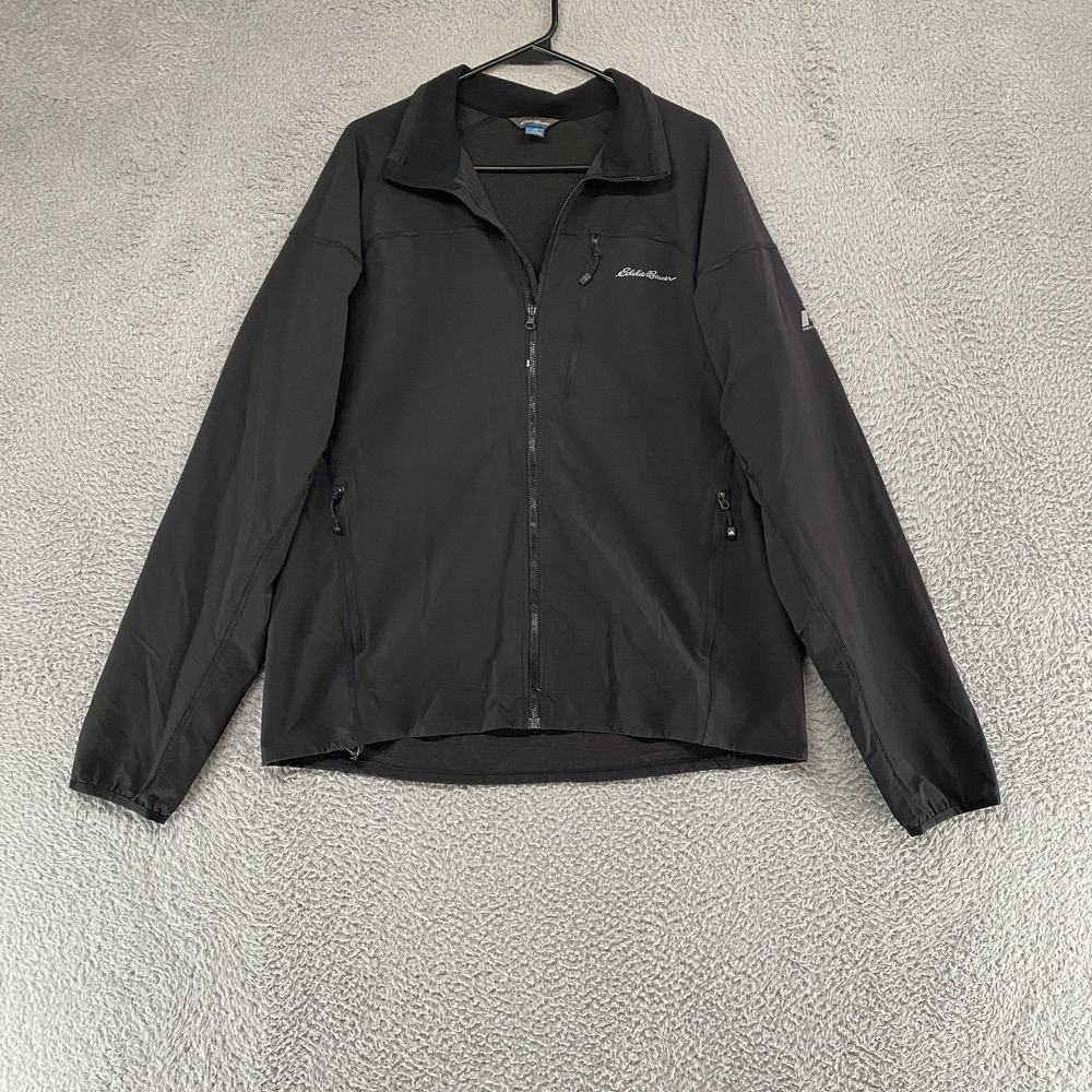 Eddie Bauer First Ascent Jacket Mens Large Black Softshell Full Zip Hiking Trail